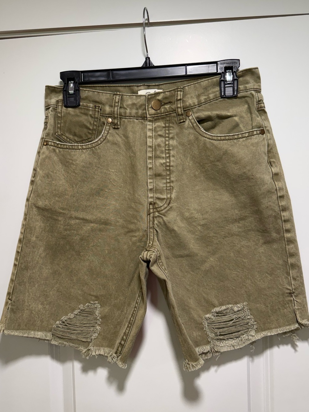 Women’s Distressed Olive Green Denim Shorts
